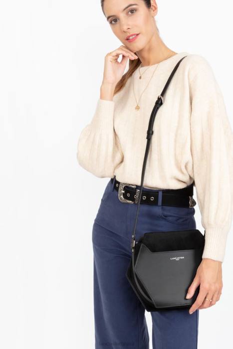 mulheres Lancaster Paris preto m bolsa crossbody lisa ruche RBF42206