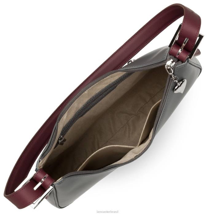 mulheres Lancaster Paris gris bleu fonce-bordeaux bolsa de ombro lisa RBF44396