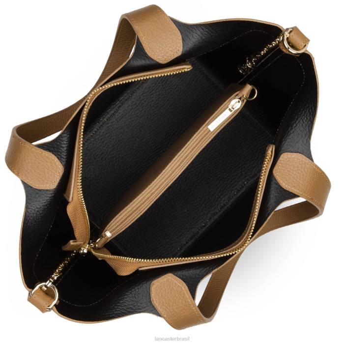 mulheres Lancaster Paris camelo noir bolsa foulonne dupla RBF43681