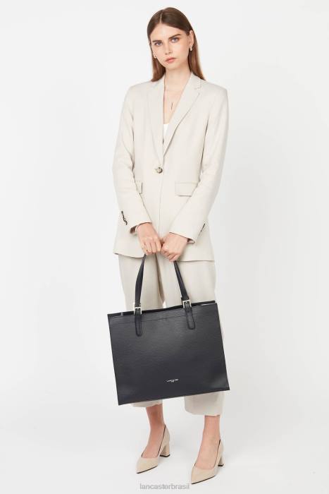 mulheres Lancaster Paris azul fonce-in-argent bolsa tote extra grande foulonne dupla RBF43810
