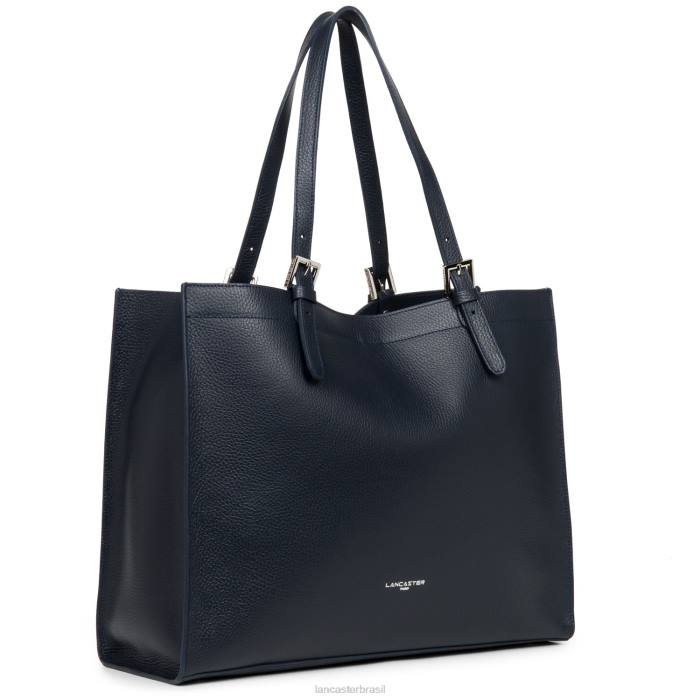 mulheres Lancaster Paris azul fonce-in-argent bolsa tote extra grande foulonne dupla RBF43810