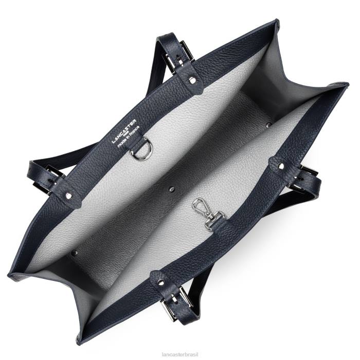 mulheres Lancaster Paris azul fonce-in-argent bolsa tote extra grande foulonne dupla RBF43810