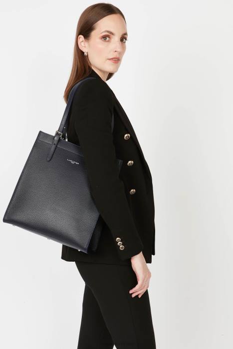 mulheres Lancaster Paris azul fonce-in-argent bolsa tote foulonne dupla RBF43362