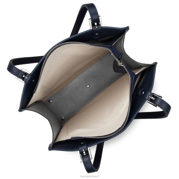 mulheres Lancaster Paris azul fonce-in-argent bolsa tote foulonne dupla RBF43362