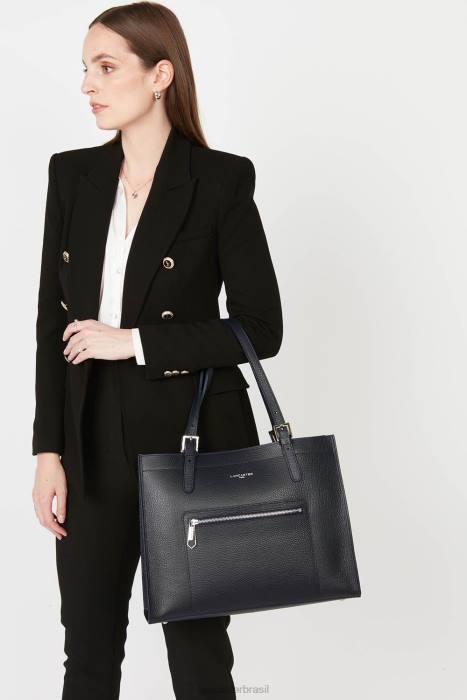 mulheres Lancaster Paris azul fonce-in-argent bolsa tote grande foulonne dupla RBF42906