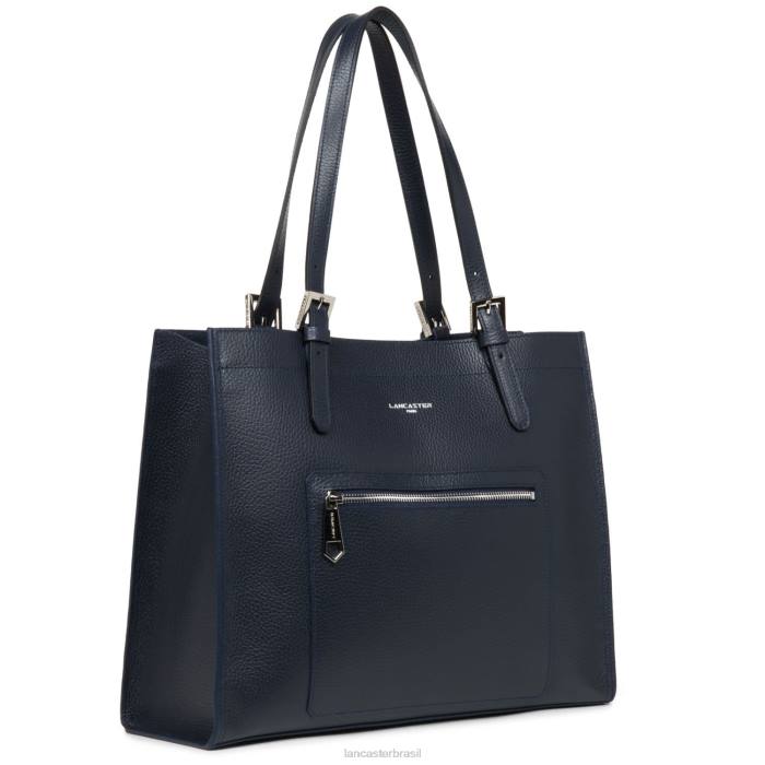 mulheres Lancaster Paris azul fonce-in-argent bolsa tote grande foulonne dupla RBF42906