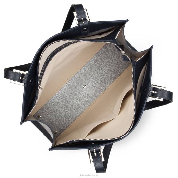 mulheres Lancaster Paris azul fonce-in-argent bolsa tote grande foulonne dupla RBF42906