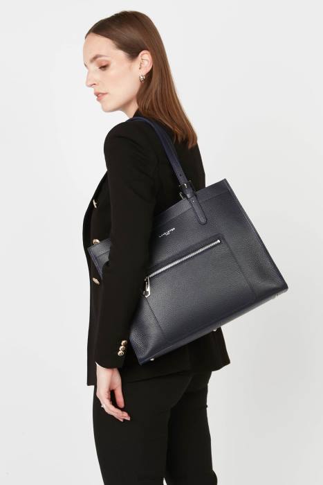 mulheres Lancaster Paris azul fonce-in-argent bolsa tote grande foulonne dupla RBF42906