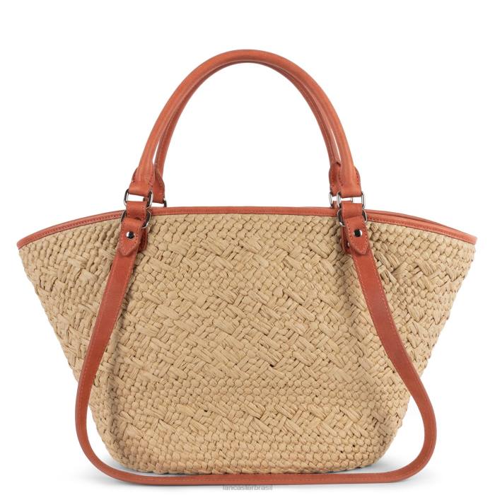 mulheres Lancaster Paris bege-conhaque sacola de vime real RBF44535