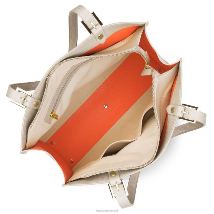 mulheres Lancaster Paris bege-em-laranja bolsa tote grande foulonne dupla RBF42907