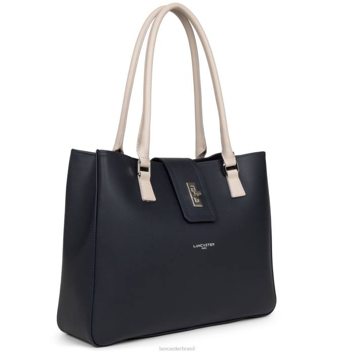 mulheres Lancaster Paris bleu fonce-galet rosa bolsa tote grande city mae RBF44429