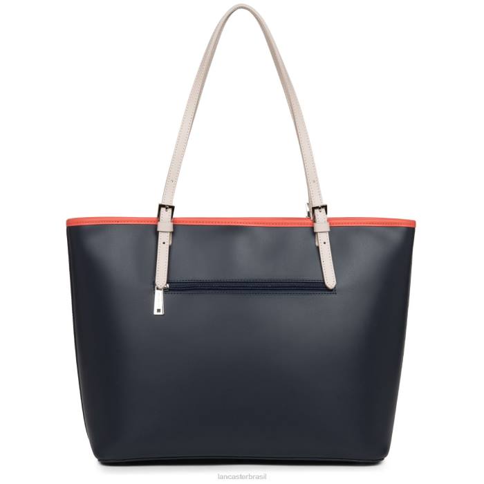 mulheres Lancaster Paris bleu fonce-galet rose-pasteque bolsa grande lisa RBF43134