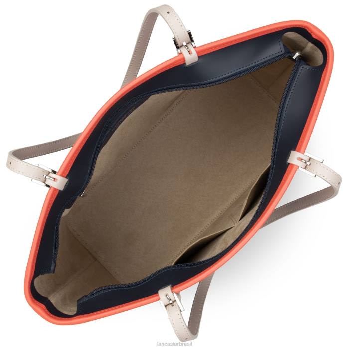 mulheres Lancaster Paris bleu fonce-galet rose-pasteque bolsa grande lisa RBF43134