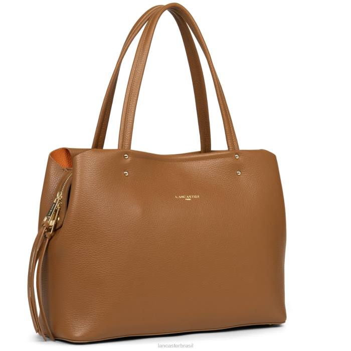 mulheres Lancaster Paris camelo em laranja bolsa tote grande foulonne dupla RBF42913
