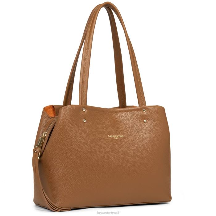 mulheres Lancaster Paris camelo em laranja m tote bag foulonne duplo RBF42926