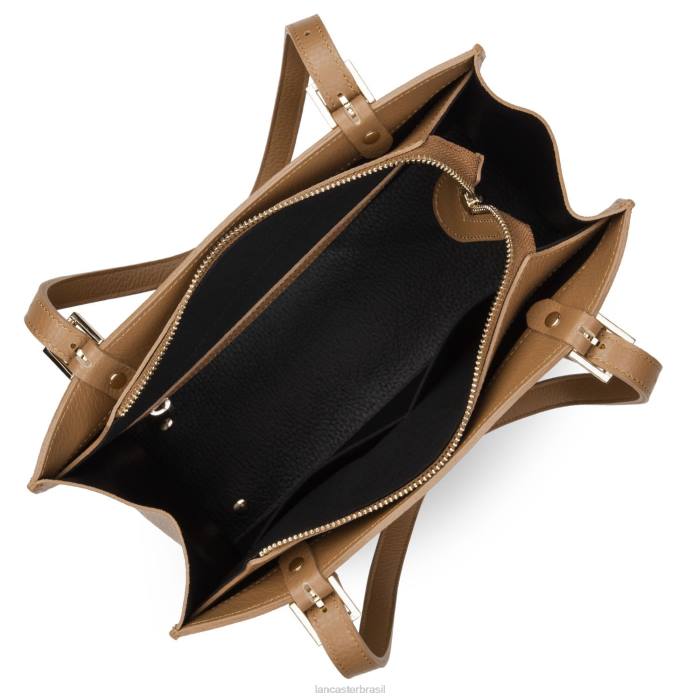 mulheres Lancaster Paris camelo noir m tote bag foulonne duplo RBF42893