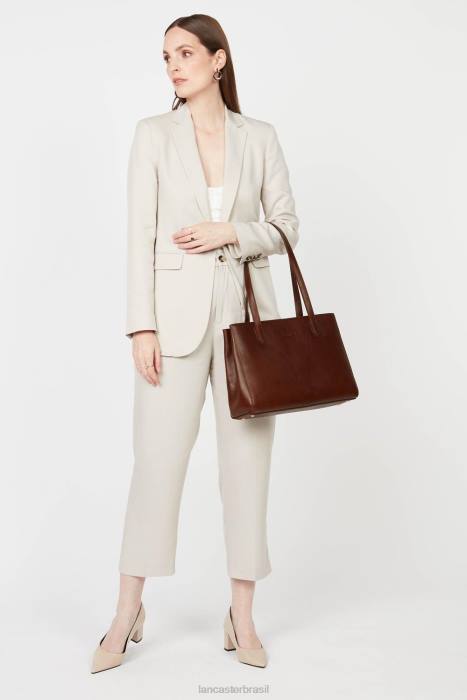 mulheres Lancaster Paris conhaque bolsa tote legendada RBF44033