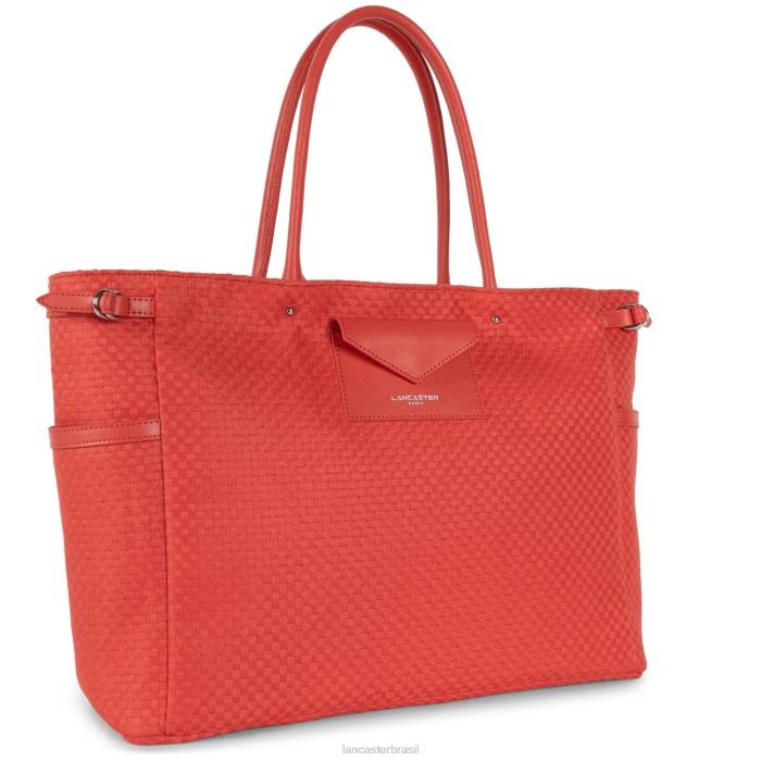 mulheres Lancaster Paris coral bolsa tote real damier tresse RBF43280