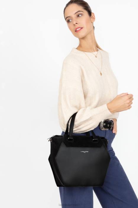 mulheres Lancaster Paris preto bolsa tote grande lisa ruche RBF43521