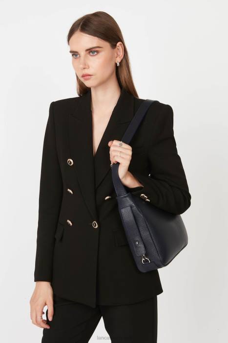 mulheres Lancaster Paris azul fonce-in-argent m bucket bag foulonne duplo RBF43297