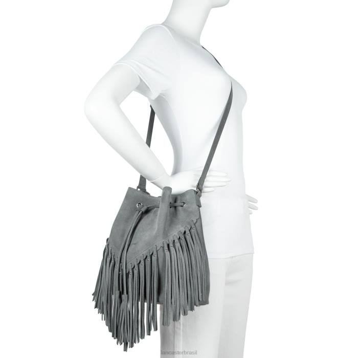 mulheres Lancaster Paris cinza bucket bag santa fe franja RBF43702